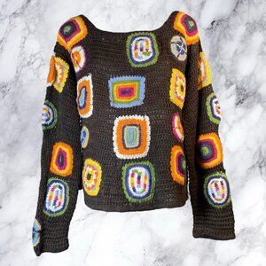 VTG Free People 90's Handknit Crochet Sweater in Brown